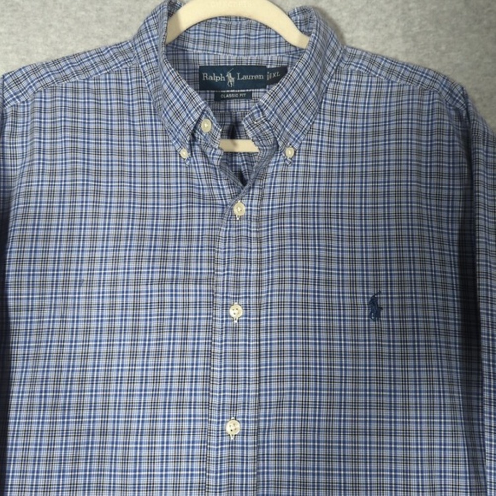 Polo Ralph Lauren Oxford Plaid Shirt Mens XL Blue Button Down VTG Y2K Retro‎ 90s